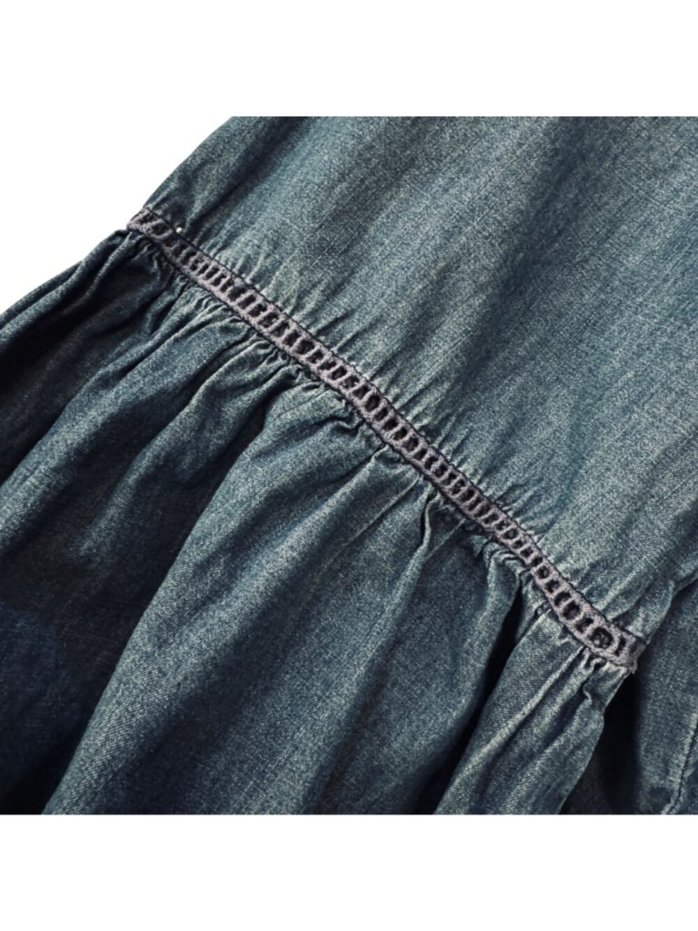 Denim Peasant Blouse Women's 22/24 Button Front Flared Bell Sleeves Pleated Poet - Picture 7 of 11